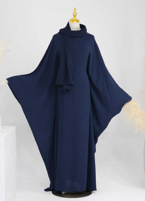 Abaya de manga murciélago ajustada con pañuelo para la cabeza