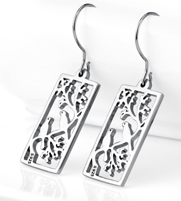925 Silver Hollow Out Bird Earrings