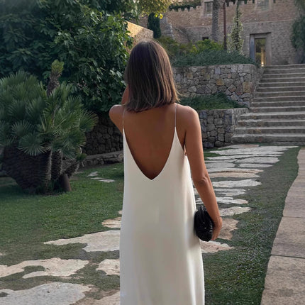 V-neck Sling Lace Patchwork Long Dress