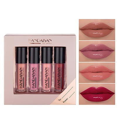 HANDAIYAN Set de Labiales Líquidos Mate de 4 Piezas | Colección de Brillos Labiales Impermeables de Larga Duración