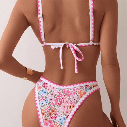 Printed Swimming Lace-up Split Bikini Suit