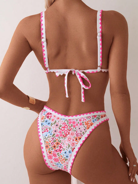 Conjunto de bikini de encaje para mujer con aberturas