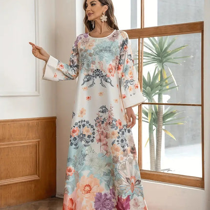 Elegant Floral Long Kaftan Dress