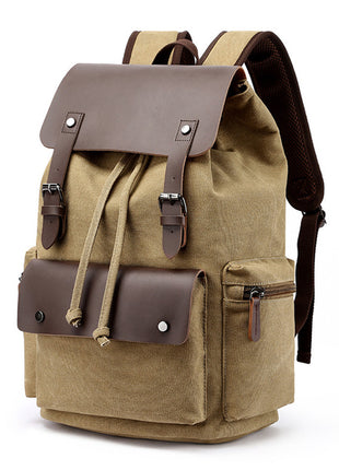 Casual Canvas Backpack Business Laptop Bag With Buckle Drawstring Design