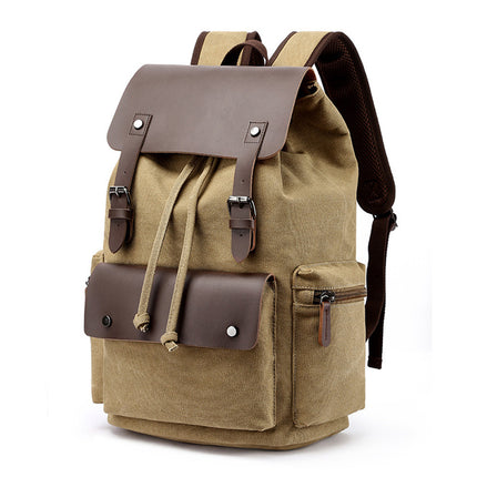 Casual Canvas Backpack Business Laptop Bag With Buckle Drawstring Design