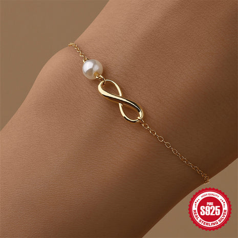 Pulsera de Perlas con Cadena Brillante de Plata de Ley