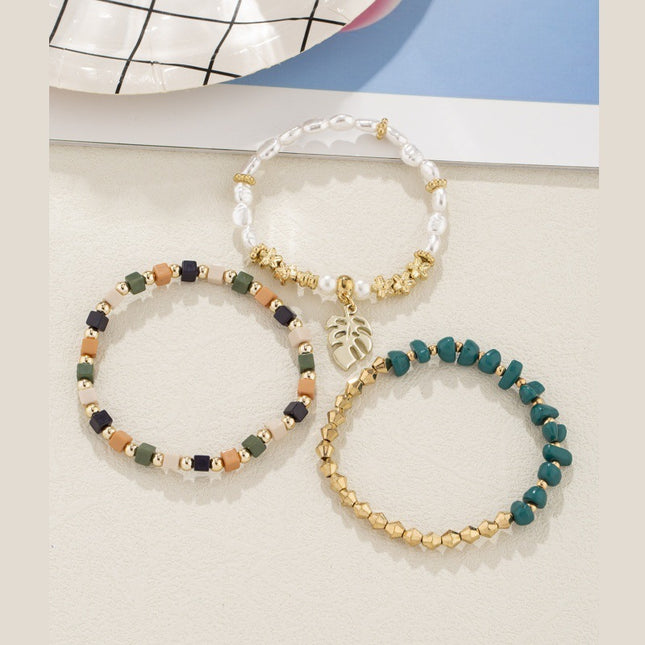 Vintage Pearl & Stone Leaf Pendant Bracelet