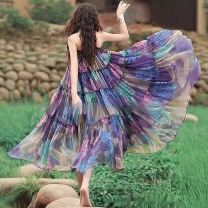 Art Retro Elastic Waist Slimming Large Hem Skirt