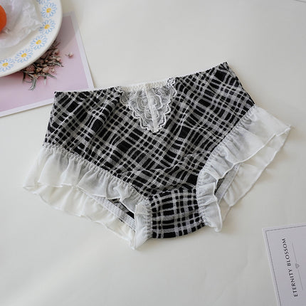 High Waist Hip Retro Lace Black And White Briefs