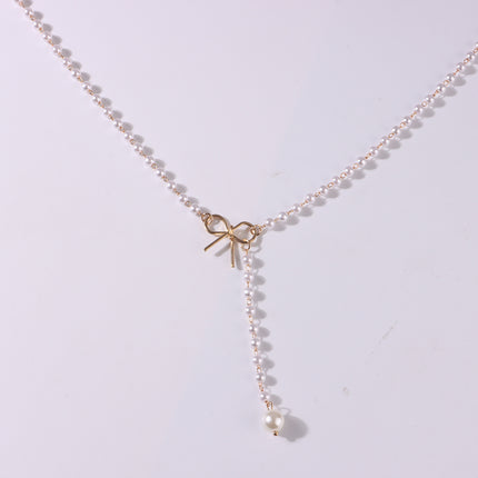 Bow Pearl Tassel Pendant Necklace