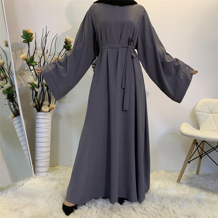 Solid Color Plus Size Lace-up Abaya