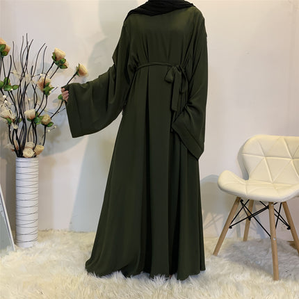 Solid Color Plus Size Lace-up Abaya