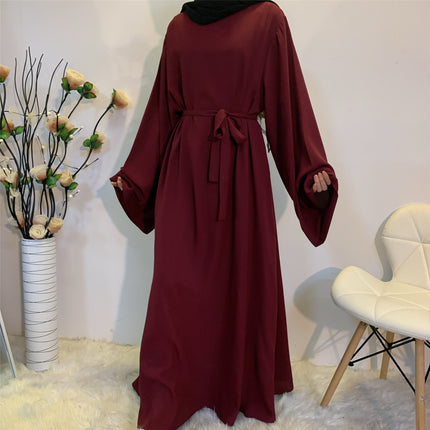 Solid Color Plus Size Lace-up Abaya