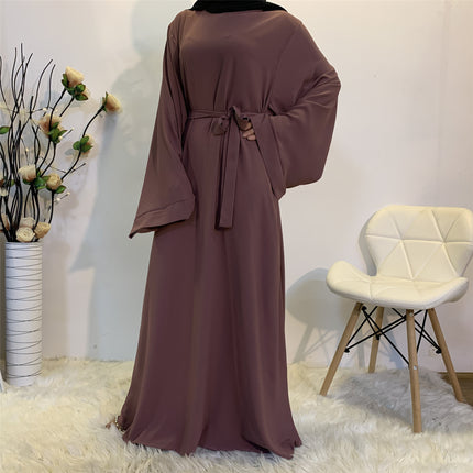 Solid Color Plus Size Lace-up Abaya