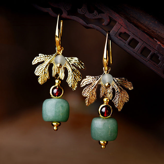 Green Apple 14k Gold Tree Leaf Earrings