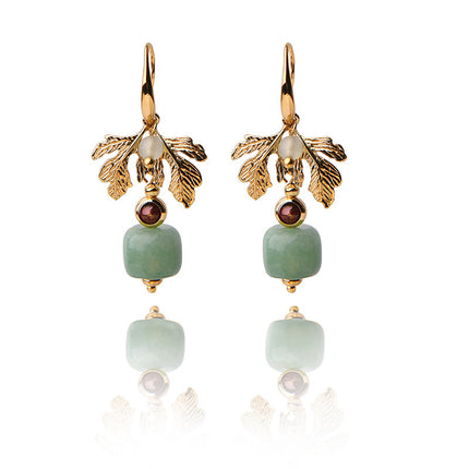 Green Apple 14k Gold Tree Leaf Earrings