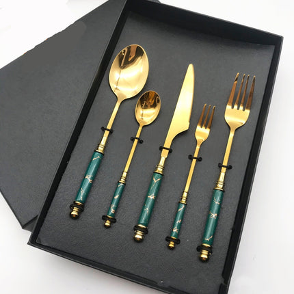 Stainless Steel Gilded Tableware Single Set