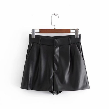 Simple Style High Waist PU Leather Shorts