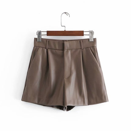 Simple Style High Waist PU Leather Shorts