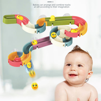 Colorful toy track with ducks and a baby in water, promoting creativity and imagination.