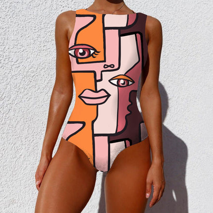 One-piece Vintage Abstract Print Lady Summer Push Up Swimsuit