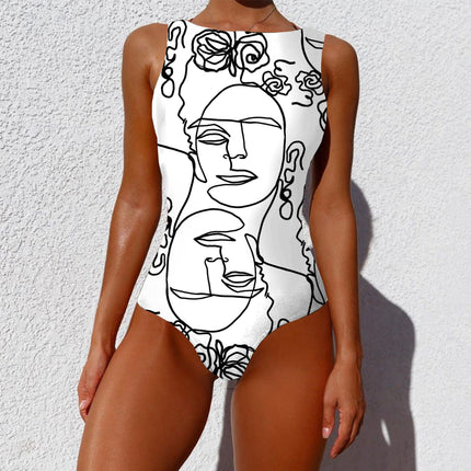 One-piece Vintage Abstract Print Lady Summer Push Up Swimsuit