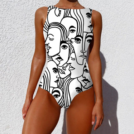 One-piece Vintage Abstract Print Lady Summer Push Up Swimsuit