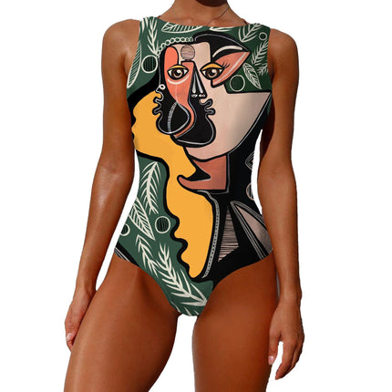 One-piece Vintage Abstract Print Lady Summer Push Up Swimsuit