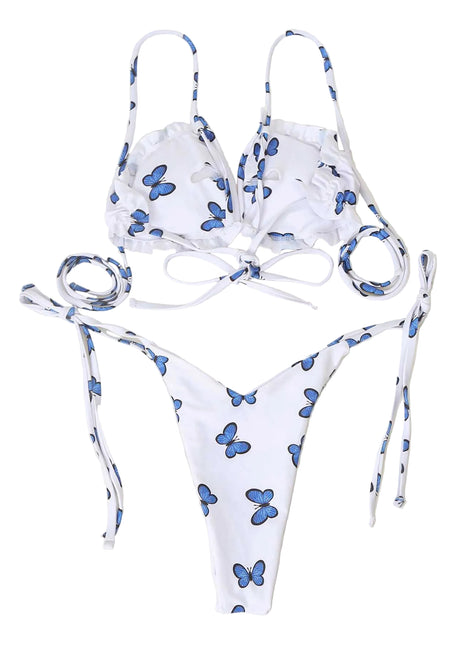 Conjunto de bikini de tanga con encaje de mariposa