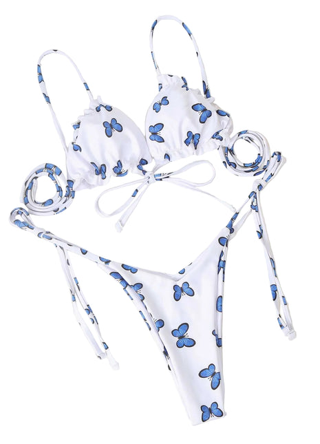 Conjunto de bikini de tanga con encaje de mariposa