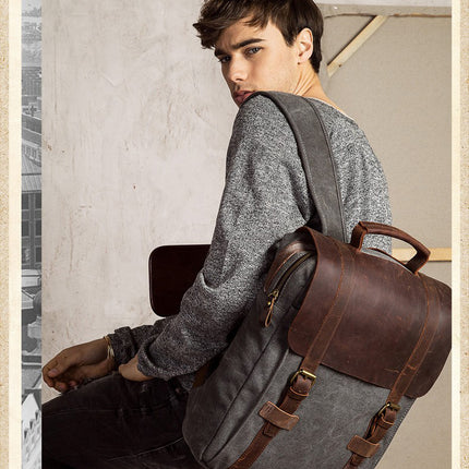 Retro Literary Vertical Square Canvas Large Capacity Travel backpack