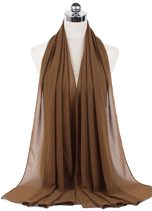 حجاب وشاح شيفون لؤلؤي أحادي اللون 70 × 180 سم