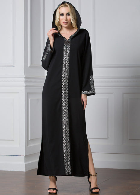 Abaya larga con capucha y abertura lateral
