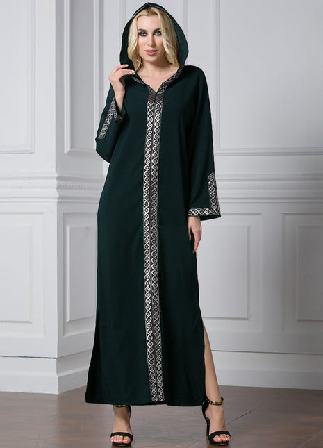 Abaya larga con capucha y abertura lateral