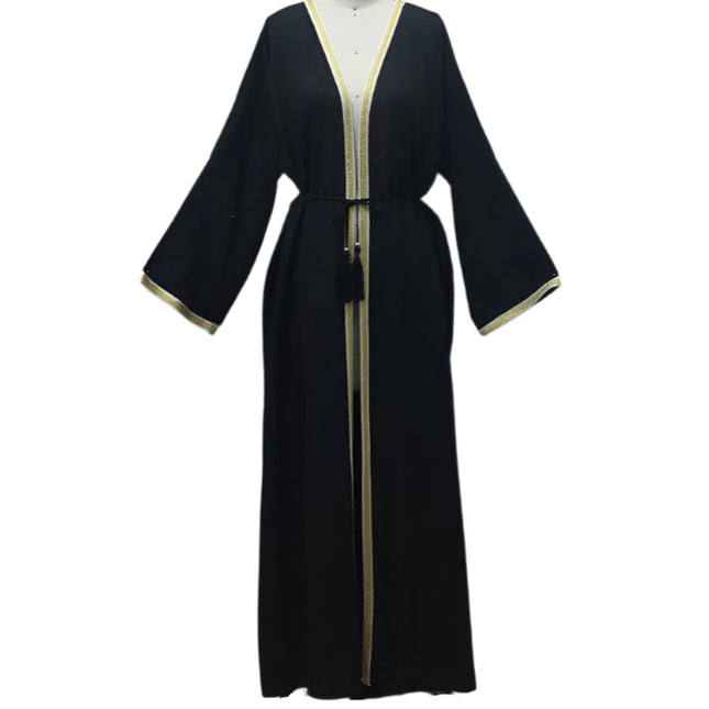 Long Ribbon Golden edge Light Abaya
