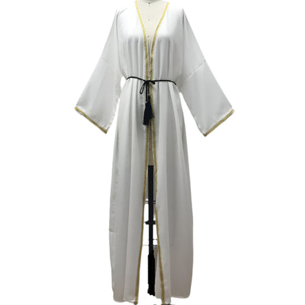 Long Ribbon Golden edge Light Abaya
