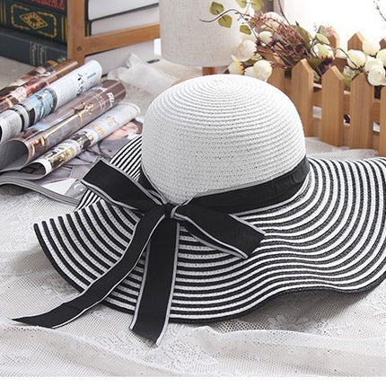 Korean Wind Black White Striped Bowknot Hat