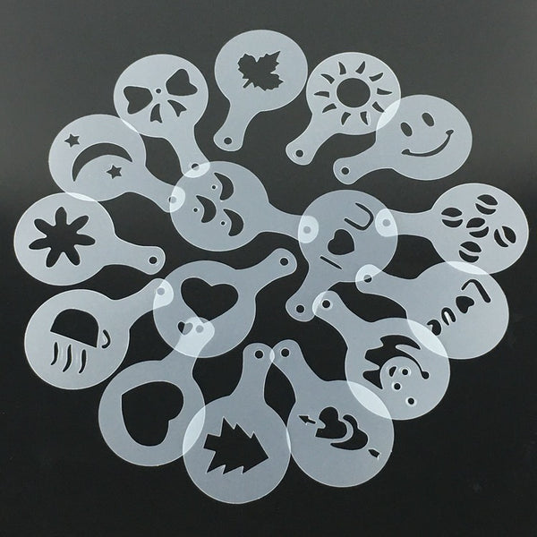 16 Pcs Plastic Garland Mold Fancy Coffee Model Thicken Coffee Milk Foam Spray Pattern Template