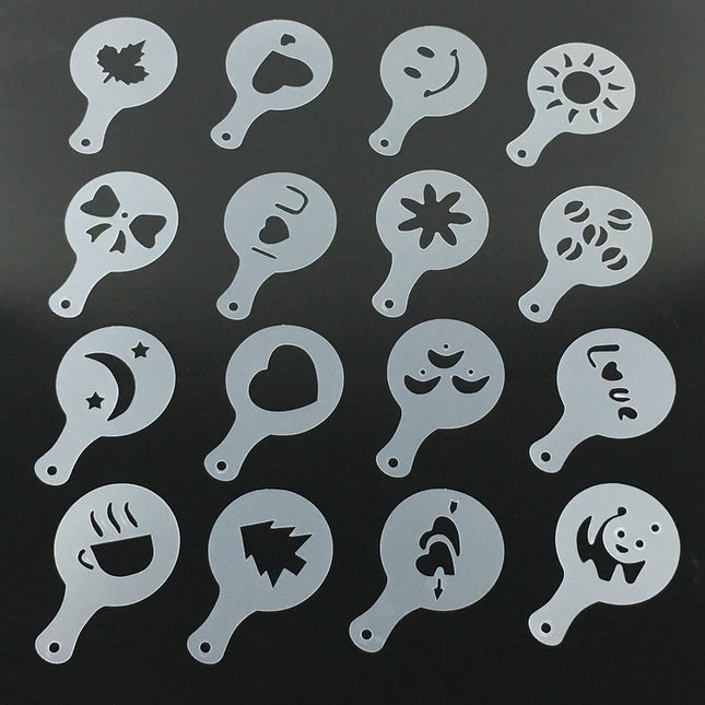 16 Pcs Plastic Garland Mold Fancy Coffee Model Thicken Coffee Milk Foam Spray Pattern Template