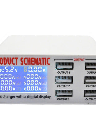 شاحن هاتف محمول متعدد المنافذ بشاشة LCD