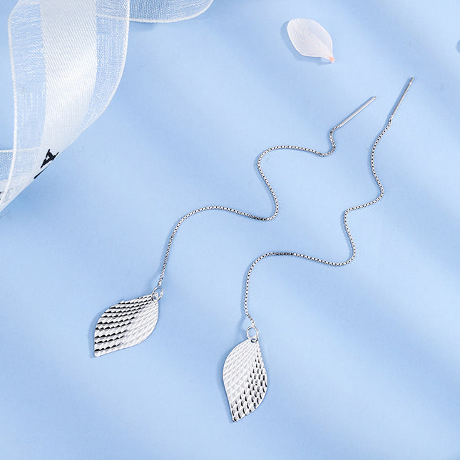 S925 Sterling Line Shiny Tree Leaf Earrings
