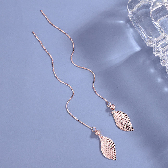 S925 Sterling Line Shiny Tree Leaf Earrings