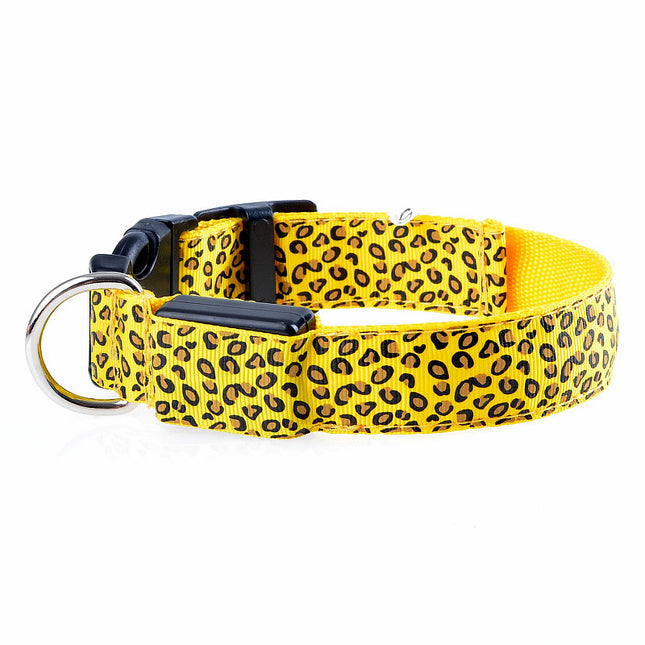 LED Safety Adjustable Nylon Leopard Dog Collar
