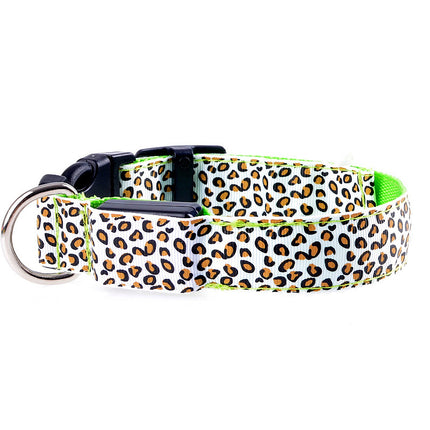 LED Safety Adjustable Nylon Leopard Dog Collar
