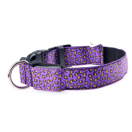 LED Safety Adjustable Nylon Leopard Dog Collar