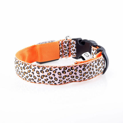 LED Safety Adjustable Nylon Leopard Dog Collar
