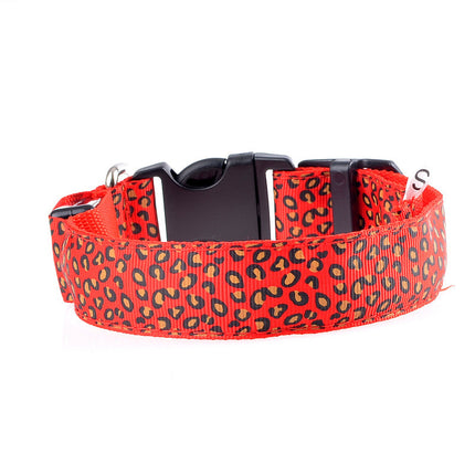 LED Safety Adjustable Nylon Leopard Dog Collar