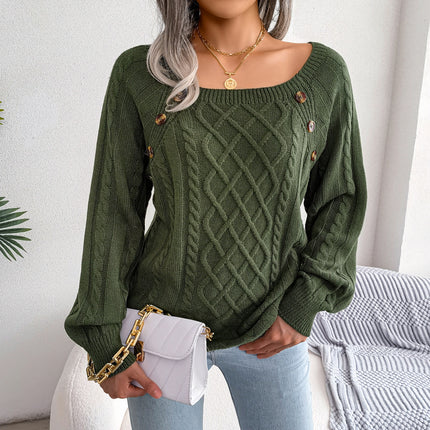Square Neck Long Sleeve Knitted Sweater