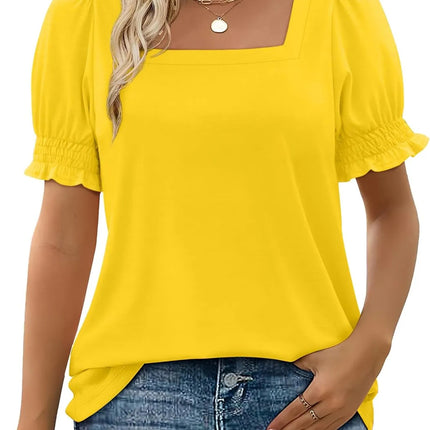 Spring And Summer U-neck Petal Sleeve Loose T-shirt