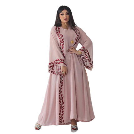 Chiffon Long Embroidered Crew Neck Abaya with Headscarf